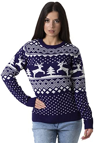 BlauerHafen Damen Weihnachten Jumper Lange Ärmel Knit Rundhals Crew Christmas Xmas Sweater