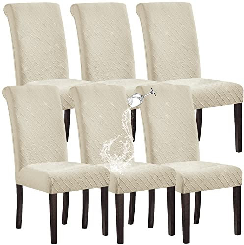 SHILV. HOME 100% Wasserdicht Esszimmer Stuhl Abdeckung Stretch Jacquard Parsons Slipcover - Abnehmbar Waschbar Protector in Beige (Set of 6)