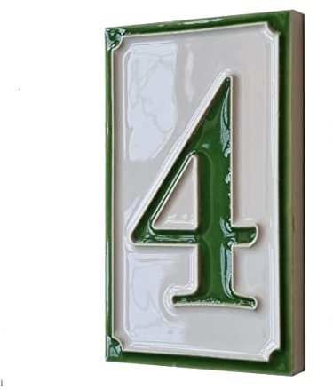 House Numbers Hand-painted Italian Ceramic Numbers Tiles Simple Green Design, Tile Size: 11cm x 7cm (Green Number 4)