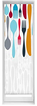 Blindecor Easy estores opacos sin taladrar Estampados Estor Blackout Estampado Digital, Cubiertos, 40 x 150 cm (Ancho por Alto). Tamaño de la Tela 37 x 145 cm. Persianas enrollables térmicas, Cocina