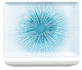 H&H Neptune Assiette rectangulaire en porcelaine, 20 x 27 cm, design moderne, bleu parfumé
