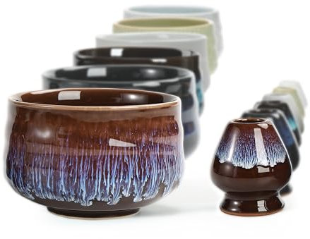 TEANAGOO Japanese Ceramic Matcha Bowl with Whisk Holder, 18 OZ. K16, Purple, Chawan Matcha Tea Bowl, Matcha Ceramic Bowl, Tea Bowls for Matcha, Ceramic Matcha Bowl Traditional Ceremonial Accessories
