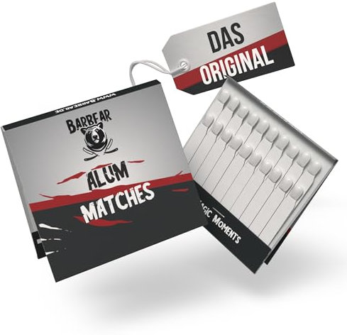 Barbear | Blutstiller | Alaunstein in Zündholzform | 20 Alaunstifte | 1er Pack | perfekt für Reisen | einfache Anwendung | Must-Have für die Nassrasur