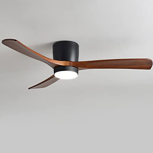 Low Profile Black Ceiling Fans with 28W LED Lights Modern Smart Ceiling Fan with Remote for Bedroom Dining Room - Walnut 36in Ceiling Fan with Light for Indoor, 3 Blade Fan Reversible Timer Quiet