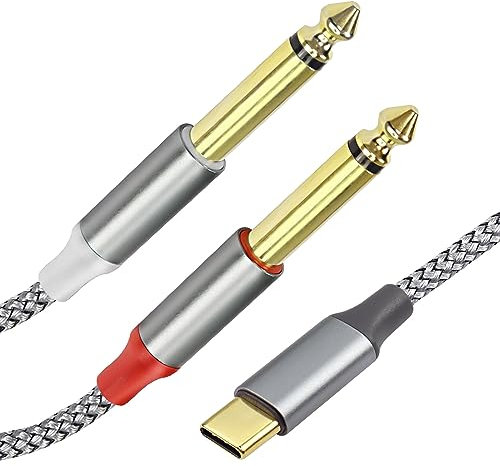 XMSJSIY Cable USB C a 6,35 mm tipo C a doble 6,35 mm 1/4 pulgadas TS cable de audio AUX Y, cable divisor tipo C macho a 1/4 macho cable de audio para amplificador, altavoz 2 m (tipo C a doble 6,35 mm)