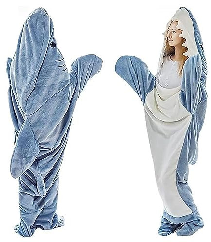 MACITA Shark Blanket Hai-Decke Für Erwachsene,Tragbare Hai-Decke,Schwanz-Hoodie Mit Kapuze Superweicher Fleece-Schlafsack Und Überwurf, Geschenke Für Cosplay-Hai-Kostüme Hai-Liebhaber,XL