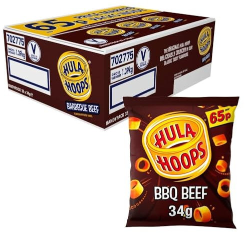 Hula Hoops Crunchy Potato Ring Crisps 34g x 32 (BBQ Beef)