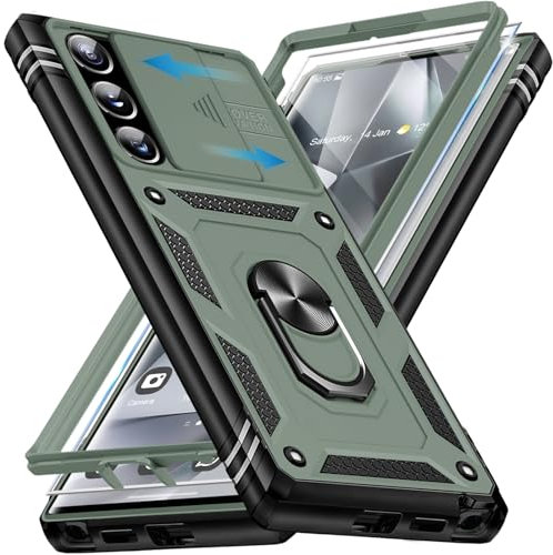 Giyer für Samsung Galaxy S24 Ultra Hülle, Handyhülle S24 Ultra 5G mit Kameraschutz 360° Metall Ring Ständer Stoßfest Bumper Schutzhülle Samsung S24 Ultra 6.8 Case Cover (Grün)