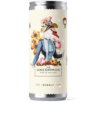 The Uncommon English Bubbly Rosé Wine, Pinot Noir, Dry, Pale with Strawberry Notes, Vegan-Friendly, Single-Serve Sparkling for Picnics & Parties (11.5%) – 4 x 250ml Cans in Gift Box