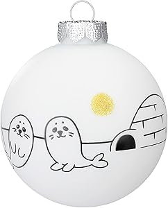 Inge Glas Weihnachtskugel verziert | Schmuckkugel einzeln mit Motiv | 8cm Christbaumkugel aus Glas (Iglu)