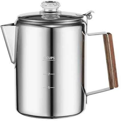 AIDIRui Percoladores de café para camping, cafetera percoladora de acero inoxidable, cafetera al aire libre, 9 tazas