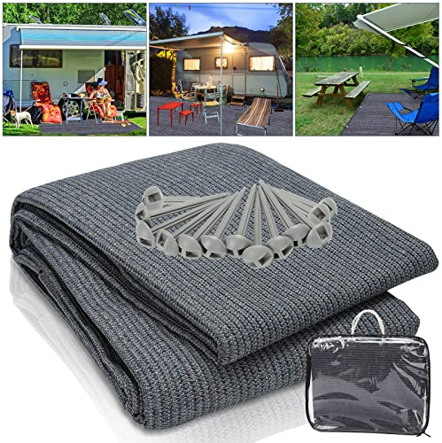 Ikodm Tappeto per veranda 250 x 350 cm, tappeto da campeggio per esterni incl. borsa per il trasporto e 13 picchetti, tappeto per tenda di alta qualità per attività all'aperto con stabilità ai raggi