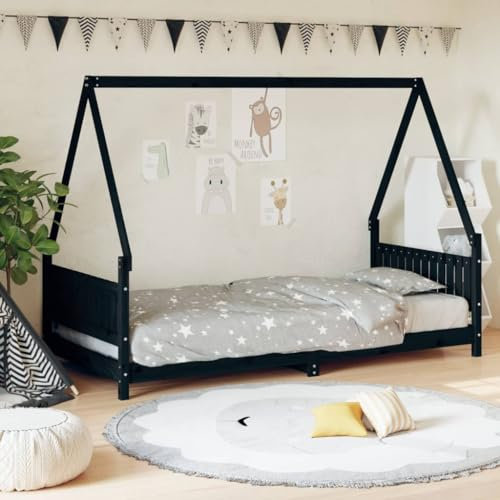 DIGBYS Kinderbettgestell schwarz 90x190 cm Massivholz Kiefer