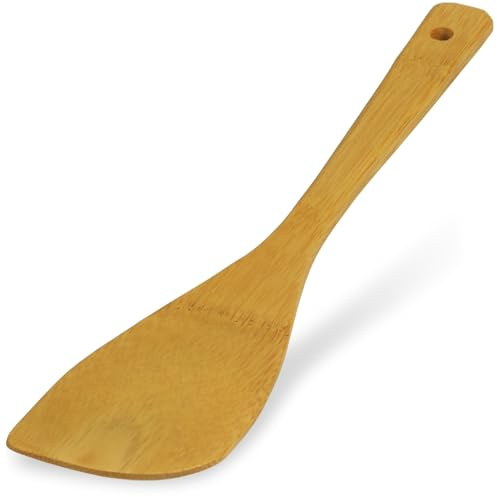 Morikuru Japanese Smoked Bamboo Spatula - 11.8 Inch (300mm) Susutake Wooden Kitchen Turner and Cooking Flipper, Made in Japan