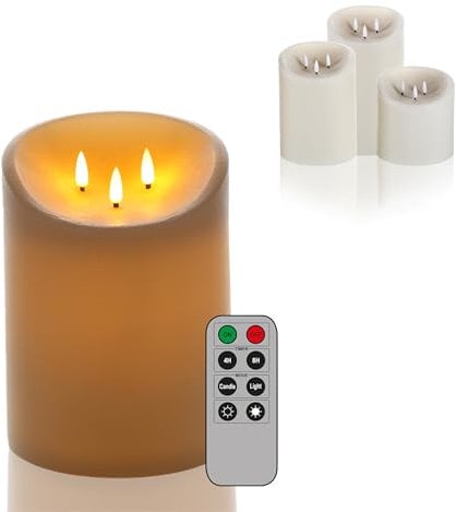 Schlaraffenland | Elephant LED Outdoor 3-Dochtkerze 1520 | 15x20 cm | Creme Echtwachs | Flackernde LED Kerze mit Timer | Elektrische Kerzen für Indoor und Outdoor | Bewegliche Flamme | LED-Kerzen |