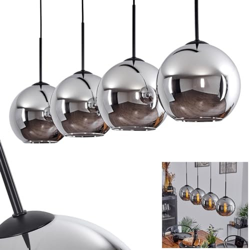 Hängeleuchte Koyoto, Hängelampe aus Metall/Glas in Schwarz/Chromfarben, Vintage/Retro Design mit Schirmen aus Glas (Ø 20 cm), Höhe max. 152,5 cm, 4 x E27, ohne Leuchtmittel