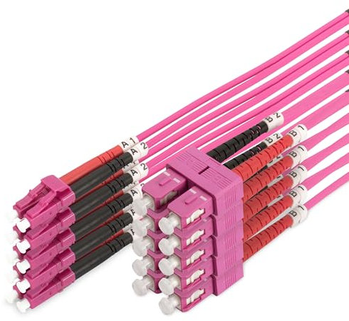 DIGITUS DK-2532-03-4 – Glasfaserkabel OM4 – 5 Stück – 3 m – LC zu SC – Duplex LWL Kabel – 1 / 10 / 40 / 100 Gbit/s – MM Multimode Glasfaser LAN Kabel – Fasertyp: 50/125 µ – Violett (Violet)