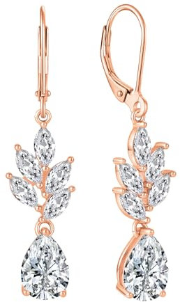JO WISDOM Orecchini Pendenti Orecchini da sposa Damigella d'onore nuziale della sposa Argento 925 Donna con 3A Zirconia cubica Orecchini da ballo con placcato oro rosa