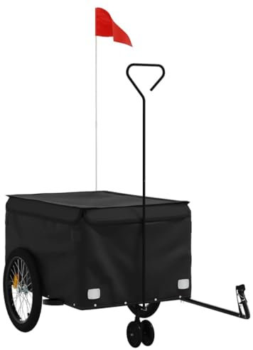 vidaXL Fahrradanhänger, Lastenanhänger mit Sicherheitsflagge, Transportanhänger mit Deichsel, Fahrrad Anhänger Radanhänger, Schwarz 45kg Eisen
