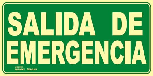 IberNorma SPB106 Señal Evacuación Salida de Emergencia 32x16cm Clase B D≤10m PVC Luminiscente Homologada nueva UNE 23034:2023 (Clase B)
