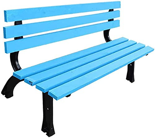 CAFIEDR Gartenbank für den Außenbereich, Terrassenbank für den Außenbereich, 3-Sitzer-Terrassengartenbank, Hofbank für den Außenbereich, Parkbank mit Metallrahmen (blau 150 cm)