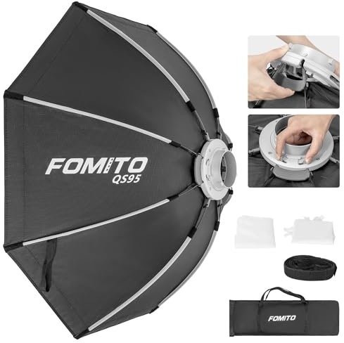 FOMITO 95 cm achteckige Softbox, Schnellentriegelung, Fotografie-Lichtdiffusor mit Bowens-Speedring-Halterung, Strahlgitter für Monolight-Fotostudio-Stroboskoplicht