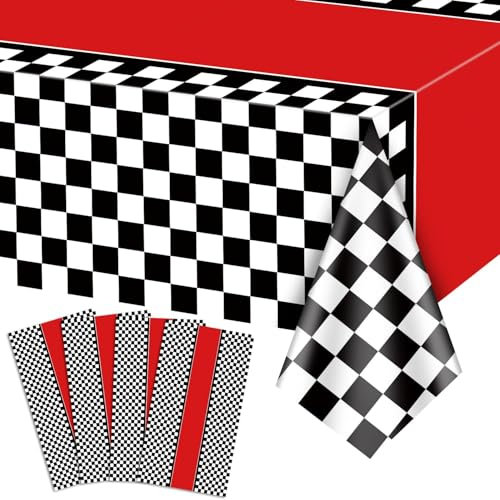 4 Stück Rennwagen Tischdecken, Rennwagen Geburtstag Party Dekorationen schwarz kariert Kunststoff Tischdecke Tischläufer für Kind Junge Geburtstag, Rennwagen Thema Party, 130 x 270cm