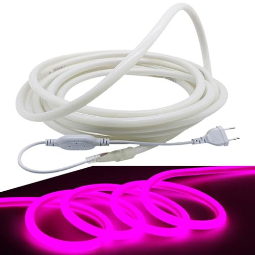 FOLGEMIR 5m Neon Seil Strip Rund, 360° Lumineszenz Rosa/Lila, LED flexibler Streifen ohne Lichtpunkte, 220V helle 2835 LED Band, IP65 wasserdicht für Garten Party Hochzeit Deko
