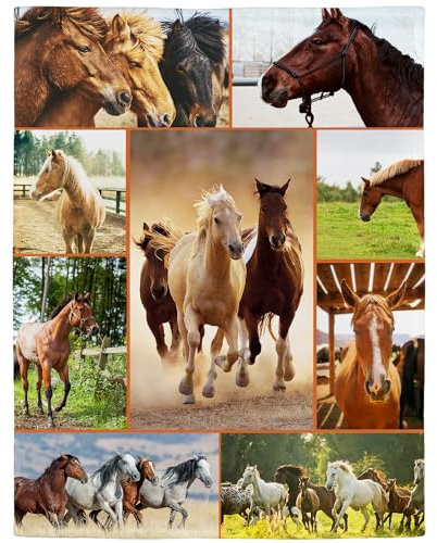 Violetpos Pferd Decke 125x200 cm Flauschig Kuscheldecke Weich Fleecedecke Gemütliche Wohndecke Warm Sofadecke Tierthema