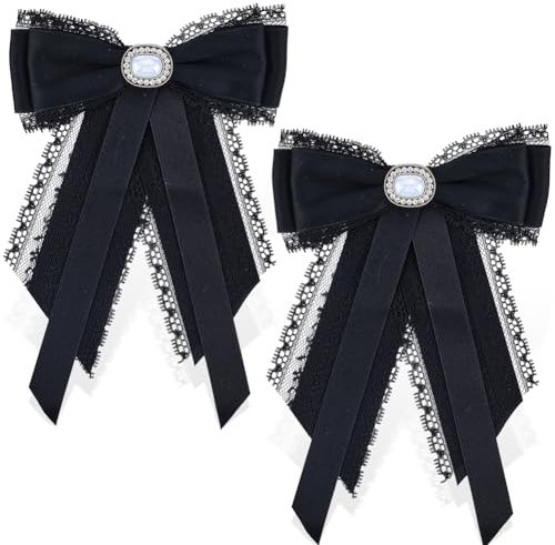 GORGECRAFT 2 Broche de Nœud Papillon Pré Nouée Vintage en Perles avec Nœud Papillon Décoratif en Cristal pour Banquet Robe de Mariée Costume Chemise Cravate Col Broche pour École Femme Fête Noir