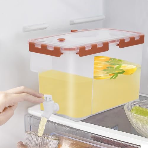 SICHENSH 6L Getrankespender mit Zapfhahn und Trennwand Kühlschrank Wasserspender mit Wasserhahn Großer Wasserkrug Limonadenspender Saftspender für Kühlschrank Plastik Wasserspender (Orange)