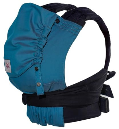 KOKADI Babytrage TaiTai Just Lagoon (Unisize) – Ergonomisch, sicher & kuschelweich, handgefertigt aus 100% Bio-Baumwolle – Ab Geburt bis 15 kg, perfekt für größere Eltern und Babys – Blau