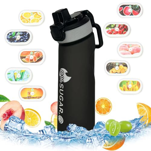 Fychuo Water Bottle, 700ml BPA Free Drinking Bottles with 10 Random Flavour Pods Scented 0 Sugar Calorie, Water Cup with Straw for Gym School Outdoor, Matte