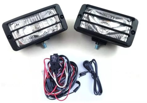 2X Scheinwerfer Halogen H3 Glühbirne Nebelscheinwerfer 55W 12V Weiß E4 Prüfzeichen mit Kabelbaum Klarglas Rechteckig für Auto PKW Offroad Traktor KFZ Landtechnik Gabelstapler Baumaschine ATV UTV 4x4