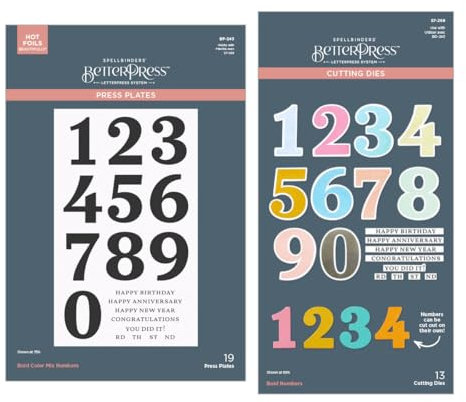 Spellbinders Bold Color Mix Numbers BetterPress Plates and Die Bundle, Metal, ONE