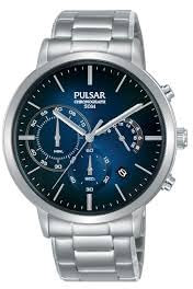 Pulsar Chronograph PT3987X1 Herren-Armbanduhr, 43 mm, 5 ATM, blaues Zifferblatt, silber, Armband