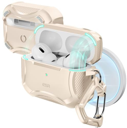 ESR for AirPods Pro 2 Case, Compatible with Airpods Pro Case 2nd/1st Gen (2023/2022/2019), Compatible with MagSafe, Powerful Drop Protection, Magnetic Lid, Cyber Series, Desert Titanium