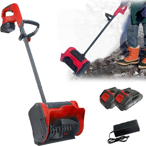 Hooha Pala da neve a batteria, 21 V, 32 cm, con batteria da 2 x 2 Ah e caricabatterie, con manico ausiliario e interruttore di sicurezza per esterni, rimozione della neve su vialetti, gradini,
