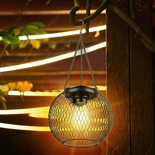 KagoLing Solar Lanterns, 1 Pack Solar Lantern Outdoor Garden with IP65 Waterproof Hanging Solar Lights Auto On Off Metal Yard Art Garden Lights for Patio Lawn Table Fence Ornaments Warmwhite