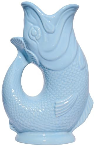 The Original Gluggle Jug - Pale Blue Glug Jug in L, 22cm 0.6L - Gug Glug Fish Shaped Jug - Decorative Glugging Water, Cocktail, Wine & Gin Pitcher, Decanter or Vase - Hand Made in Britain