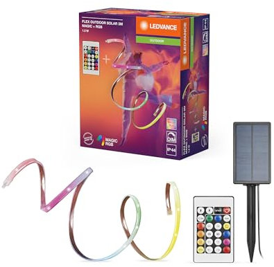LEDVANCE FLEX Outdoor-Solar bande LED décorative multicolore pour l'extérieur avec panneau solaire avec Magic RGB ; RC ; IP44 ; dimmable ; blanc ; silicone ; 3 m ; ampoules non remplaçables