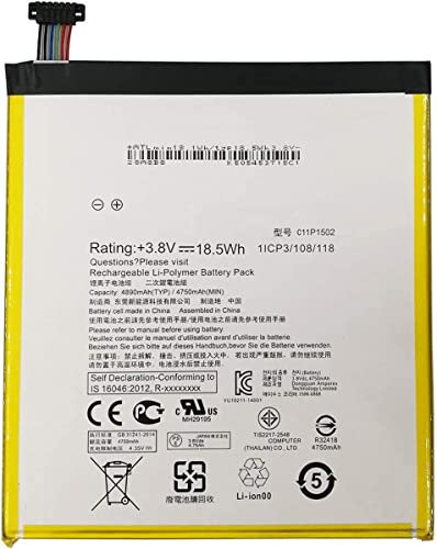 3.8V 18.5Wh 4750mAh C11P1502 Laptop Battery Compatible with Asus Zenpad 10 Z300C Z300CL Z300CG 10.1 Series