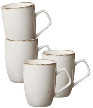 Ritzenhoff & Breker Kaffeebecher-Set Casa 4-teilig, 380 ml, Henkelbecher im Vintage-Look, Mix & Match-Geschirr, Spülmaschinenfest & Mikrowellengeeignet, Porzellan, Beige