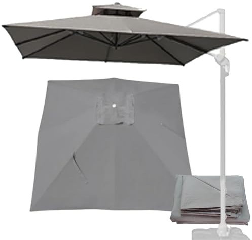 MACAGGTNTU Gartenschirm Ersatzabdeckung 300x300cm Quadratisch Ampelschirm Ersatzbezug Doppeltop Ersatz-Regenschirmstoff Für Terrasse Balkon Pool(Sand)
