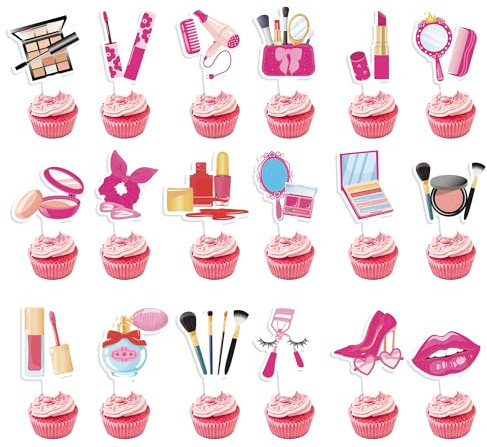 Makeup Party Cake Decorations Girls - 36 Pcs Cosmetic Cake Toppers Decoration Lipstick Perfume Happy Birthday Glitter Cupcake Topper Decor Supplies For Girl Women Ladies Spa Makeup Theme Party