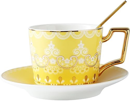 Tazze da caffè, tazze di vetro Set di tazze da caffè Set di tazze da caffè dipinto in oro Piccolo stile di lusso Tazza da tè pomeridiano e piattino Set da caffè in ceramica for la casa Tazza di farina