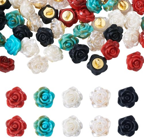 Perlenknöpfe mit Blumenschaft zum Nähen, 12 mm, sortiert, niedliche Blusenkleidung, Kunststoff, dekorative Bastelknöpfe für Mantel, Hut, Schals, Jacken, Pullover, DIY, Kleidung, Verzierung, 1,2 cm, 40