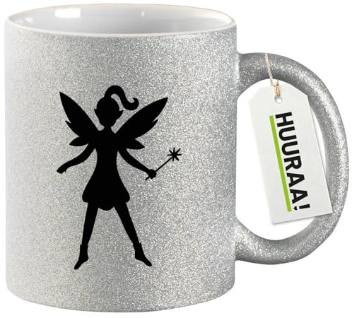 Huuraa Glitzer Tasse Fee Fairy Geschenk 330ml Silber Fee Präsent