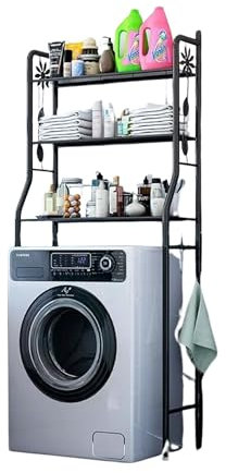 YASTA Mobile Bagno Lavatrice Scaffale Salvaspazio sopra lavatrice 152x68x25 Mobile 3 Ripiani Portadetersivi NERO Organizer Lavanderia