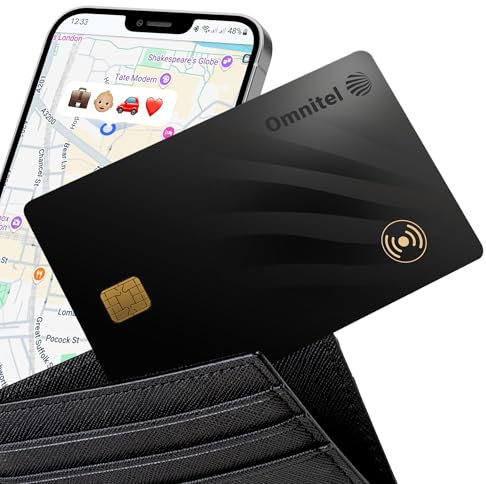 OMNITEL Carte Tracker GPS Ultra-Fine Compatible avec Apple Find My (iOS Uniquement) | Format Carte bancaire 1,6 mm | Étanche IP68 | Localisateur Bluetooth pour Portefeuille, Valise, Sac, Passeport